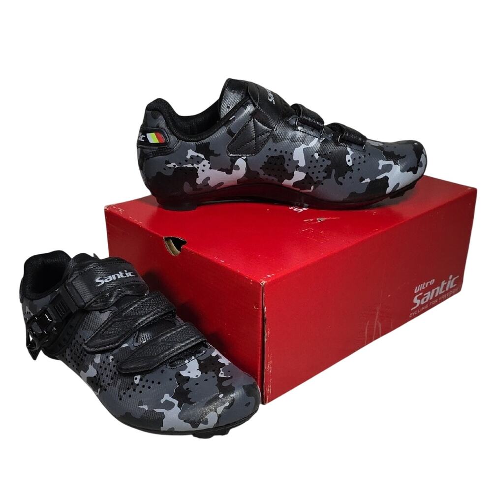 Santic Davee Black Camouflage Cycling and Road Shoes Mens Size 8 NEW